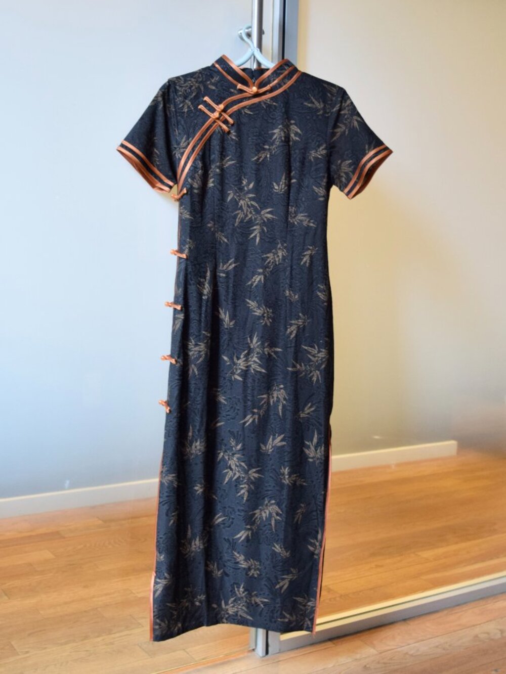 Black Orange Bamboo Qipao Long Dress - Chinese Traditional Cheongsam